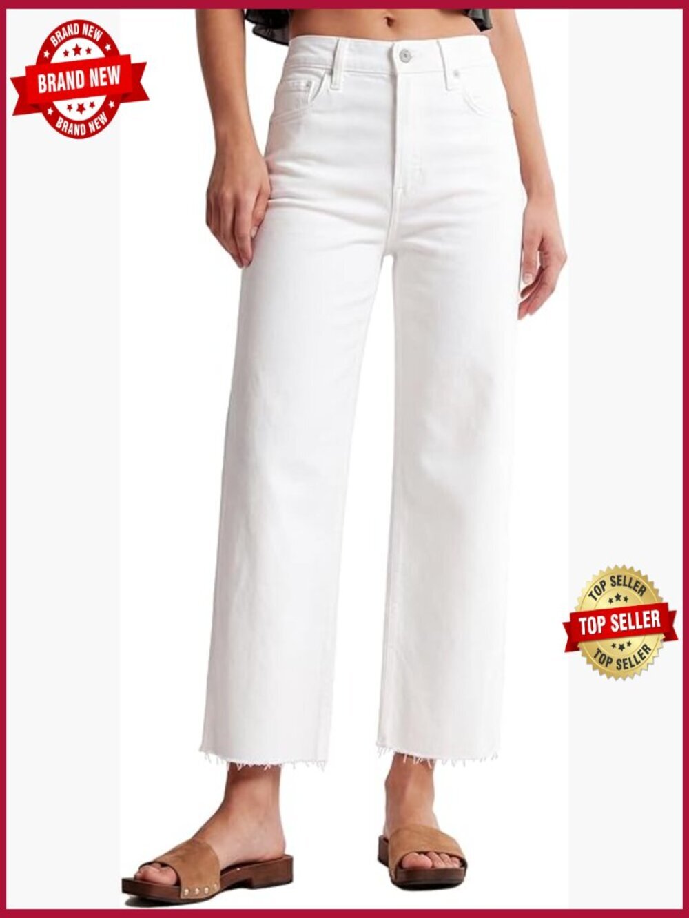 High Waisted Straight Leg Jeans Tummy Control Raw Hem Cropped Stretch Denim